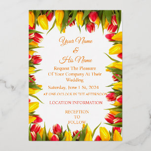 Multicolored Tulips Bouquet Thunder_Cove Foil Invitation