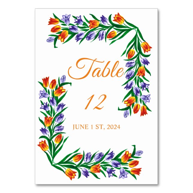 Multicolored Tulips Bouquet Thunder_Cove Table Number (Front)