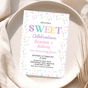 Multicolored Twins Sweet Celebration Birthday Invitation