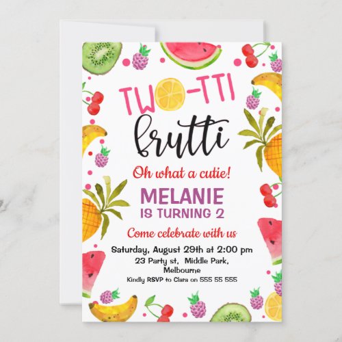 Multicolored Two_tti Frutti 2nd Birthday Invitation
