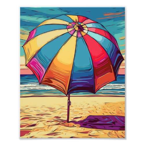 Multicolored Umbrella in the Middle of the Sand Photo Print