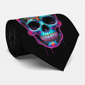 Multicolored Vivid Sugar Skull Día de los Muertos Neck Tie