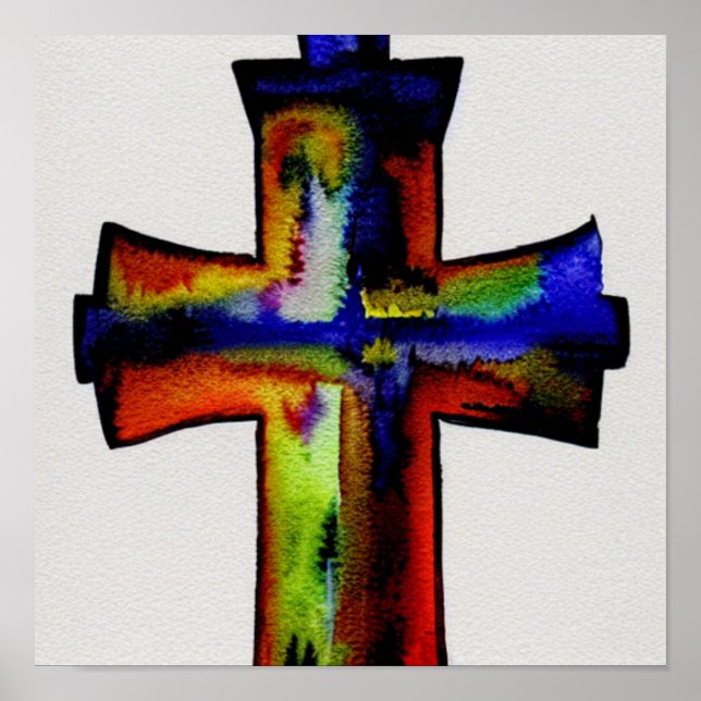 Multicolored Watercolor Cross Poster (Front)
