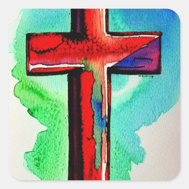 Multicolored Watercolor Cross Sticker (Front)