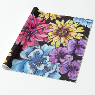 Multicolored watercolor flower bouquet wrapping paper
