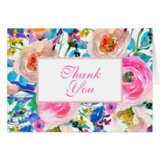 Multicolored Watercolor Flowers- Thank You (Front Horizontal)