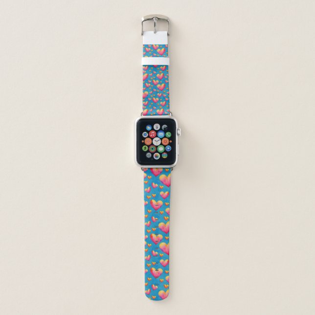 Multicolored Watercolor Hearts Apple Watch Band (Front)