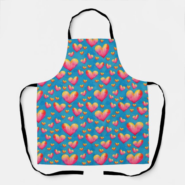 Multicolored Watercolor Hearts Apron (Front)