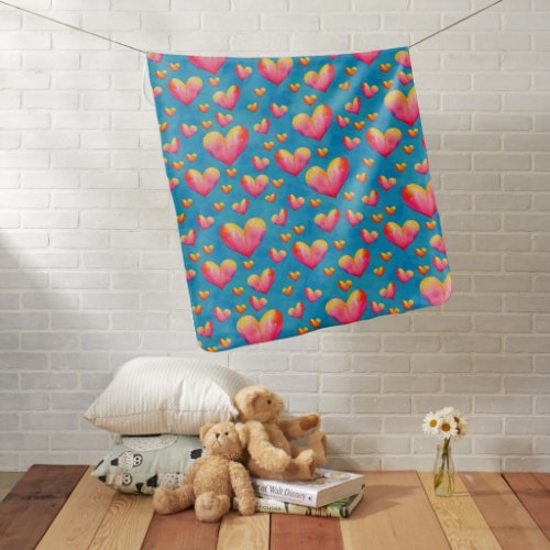 Multicolored Watercolor Hearts Baby Blanket