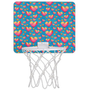 Multicolored Watercolor Hearts Basketball Hoop