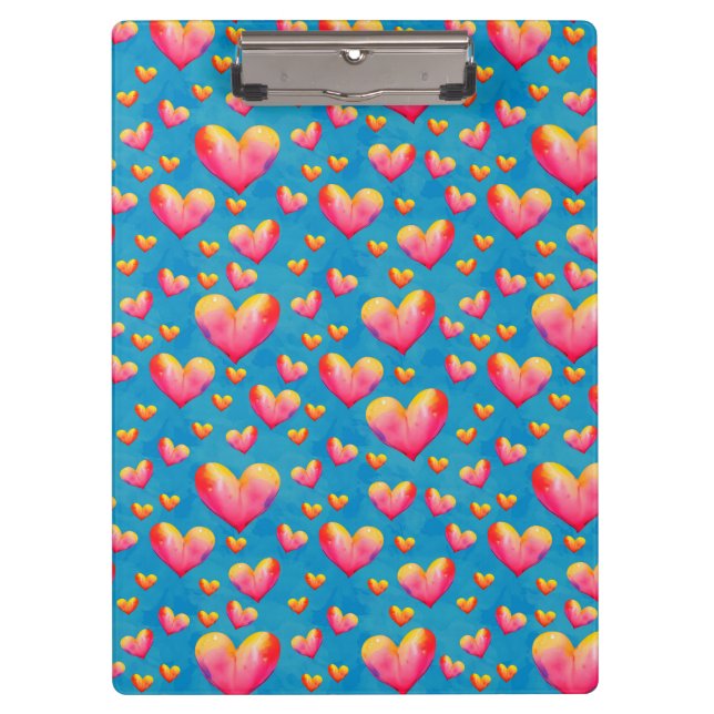 Multicolored Watercolor Hearts Clipboard (Front)