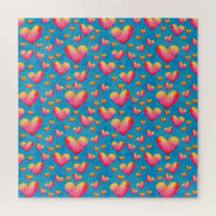 Multicolored Watercolor Hearts Jigsaw Puzzle