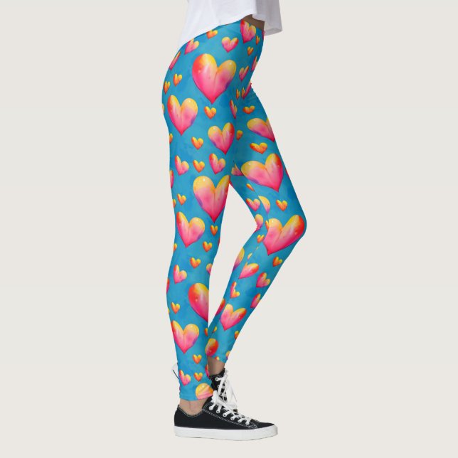 Multicolored Watercolor Hearts Leggings (Right)