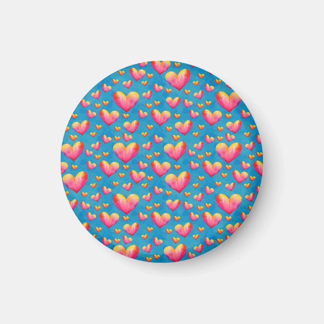 Multicolored Watercolor Hearts Magnet (Front)