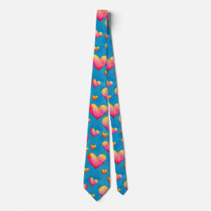 Multicolored Watercolor Hearts Neck Tie