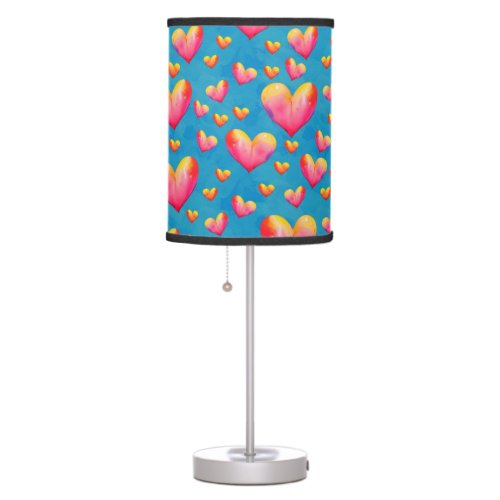 Multicolored Watercolor Hearts Table Lamp