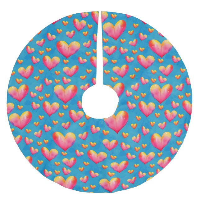 Multicolored Watercolor Hearts Tree Skirt (Front)