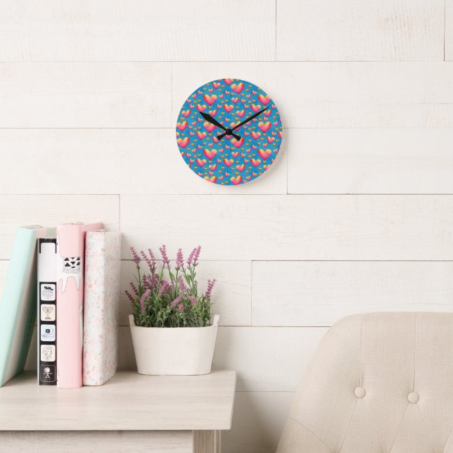 Multicolored Watercolor Hearts Wall Clock (Reading Room)