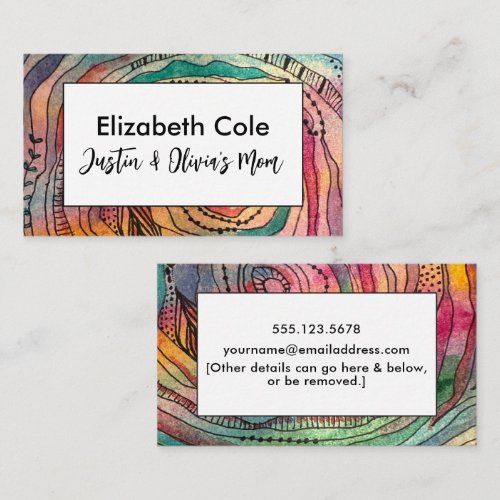 Multicolored Watercolor & Ink Abstract Mommy  Business Card