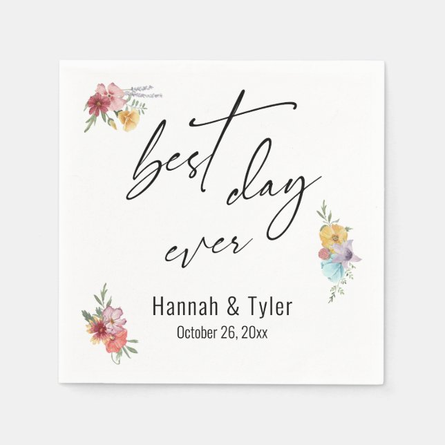 Multicolored Watercolor Meadow Wildflower Boho Napkins (Front)