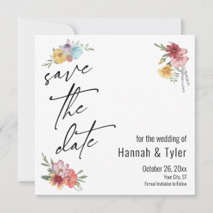 Multicolored Watercolor Meadow Wildflower Boho Save The Date