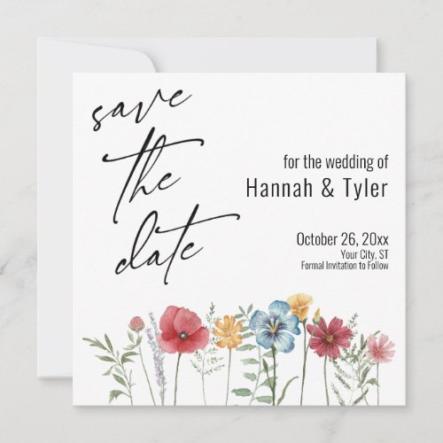 Multicolored Watercolor Meadow Wildflower Boho Save The Date