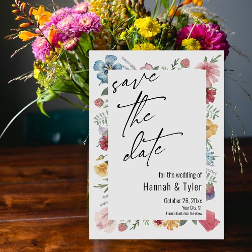 Multicolored Watercolor Meadow Wildflower Boho Save The Date