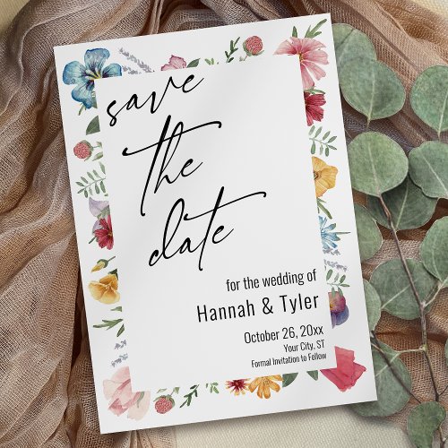 Multicolored Watercolor Meadow Wildflower Boho Save The Date