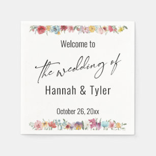 Multicolored Watercolor Meadow Wildflower Welcome Napkins