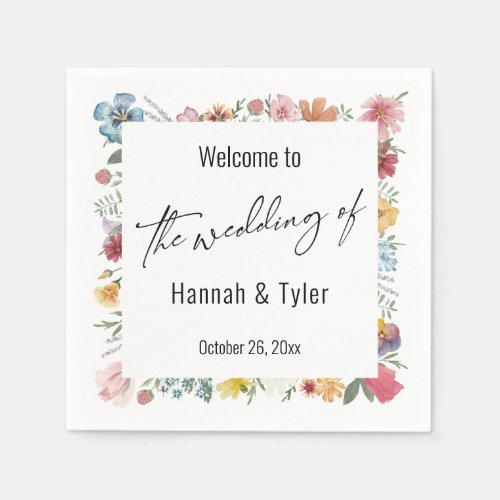 Multicolored Watercolor Meadow Wildflower Welcome Napkins