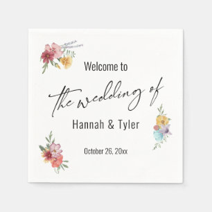 Multicolored Watercolor Meadow Wildflower Welcome Napkins