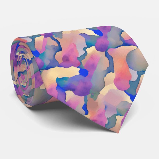 Multicolored Watercolor Pattern Neck Tie (Rolled)