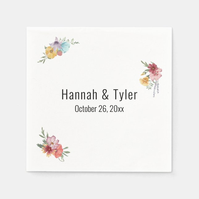 Multicolored Watercolor Wildflowers Personalized Napkins (Front)