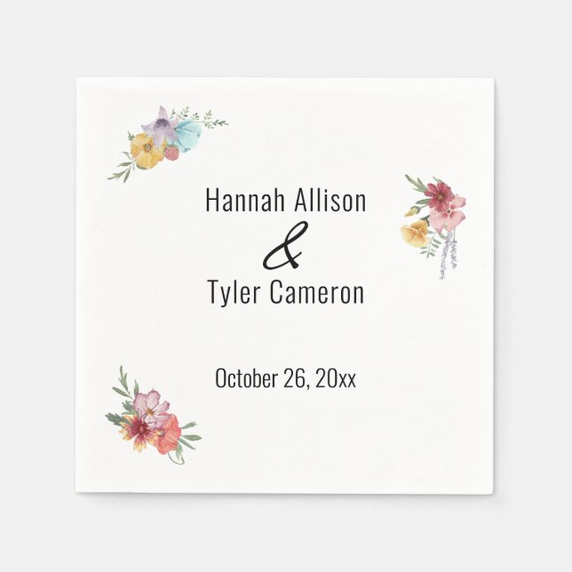 Multicolored Watercolor Wildflowers Personalized Napkins (Front)