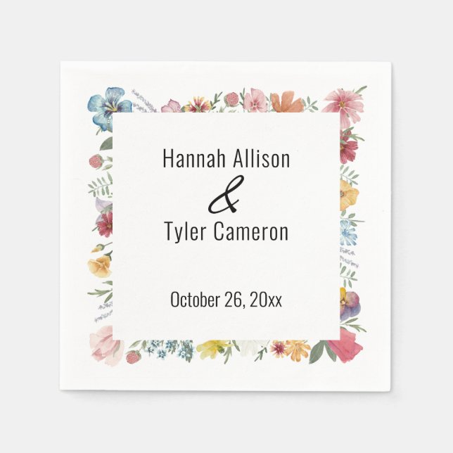 Multicolored Watercolor Wildflowers Personalized Napkins (Front)