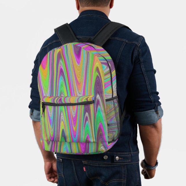 Multicolored Wave Pattern Purple Green Backpack (Insitu (Model))