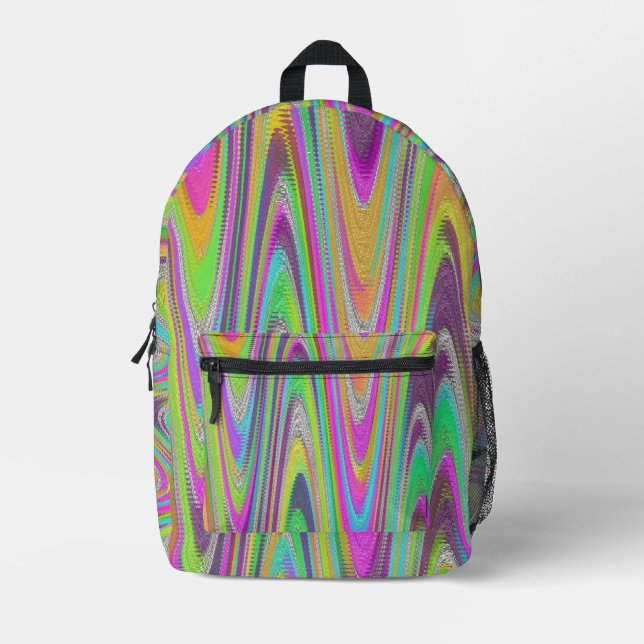 Multicolored Wave Pattern Purple Green Backpack (Front)