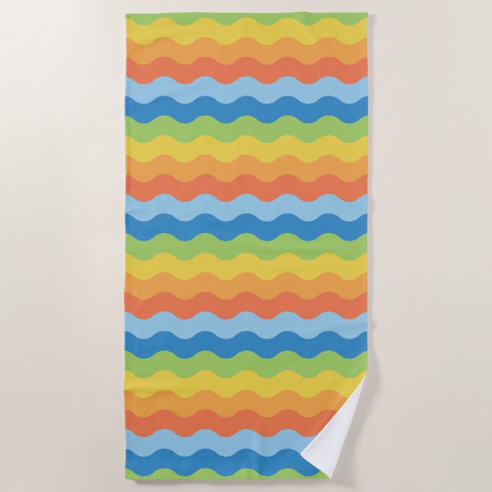 Multicolored Waves Pattern Beach Towel