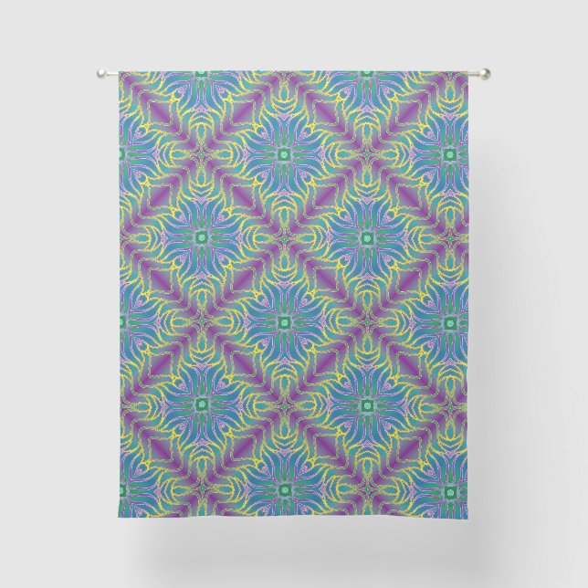 multicolored wavey tile sheer curtains (Front)