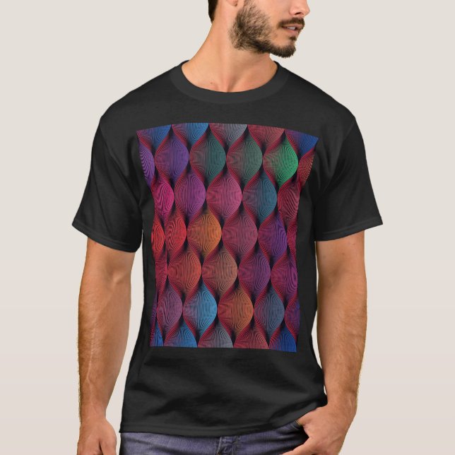 Multicolored Wavy Geometric Print T-Shirt (Front)