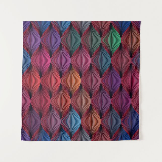 Multicolored Wavy Geometric Print Tapestry (Front)
