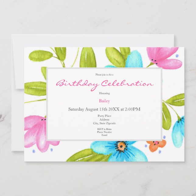 Multicolorful Watercolor Bouquet Invitation (Front)