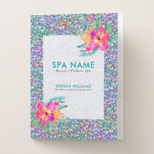 Multicolors faux glitter floral bouquet pocket folder