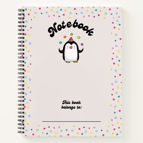 Multicolour cute penguin juggler polkadot notebook