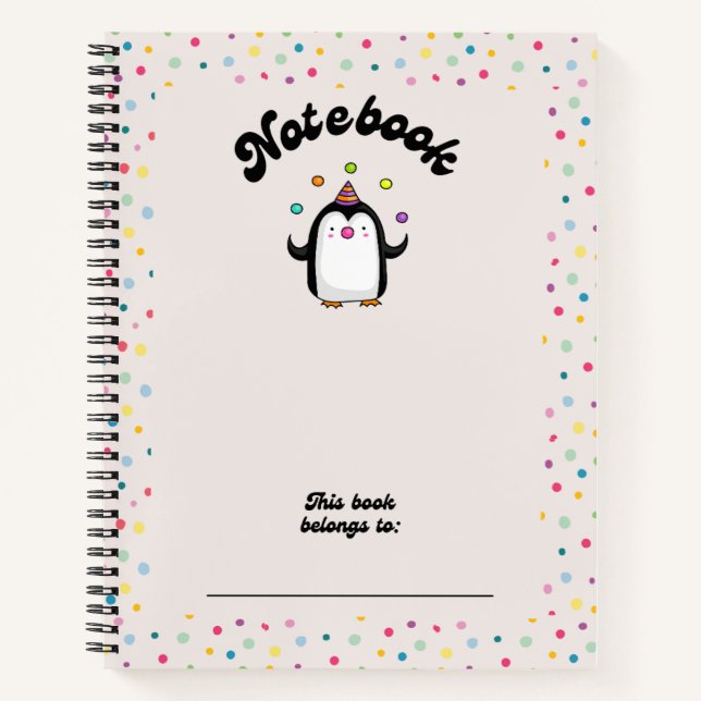 Multicolour cute penguin juggler polkadot notebook (Front)
