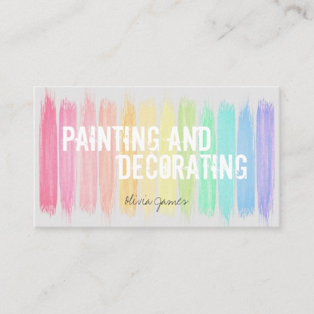 Multicolour paint streak painting and decorating business card (Front)