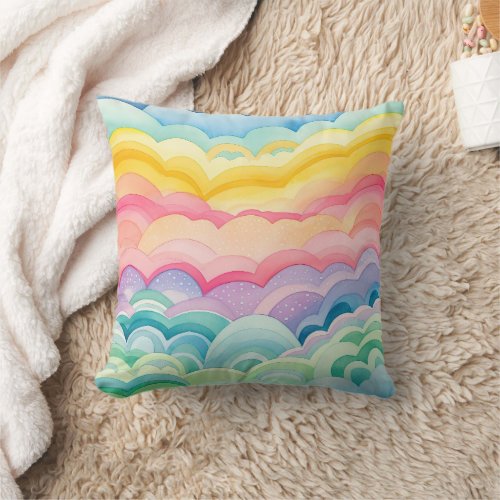 Multicolour Pastel Rainbow Throw Pillow