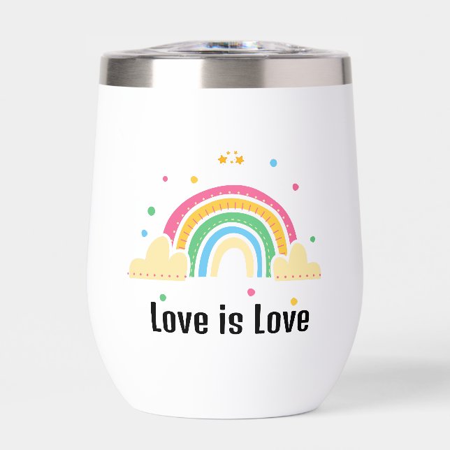 Multicolour Simple Bright Rainbow Love Is Love  Thermal Wine Tumbler (Front)