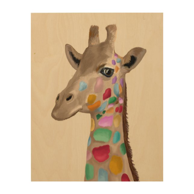 MultiColoured Giraffe Wood Wall Decor (Front)