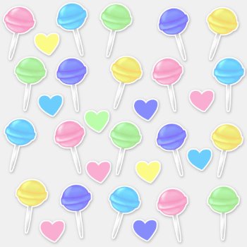 Multicoloured Lollipops And Hearts Sticker Sheet by colourfuldesigns at Zazzle